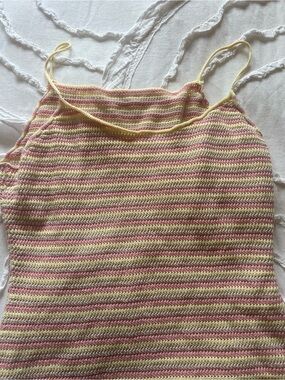 Striped Pink and Yellow Knit Cami Top